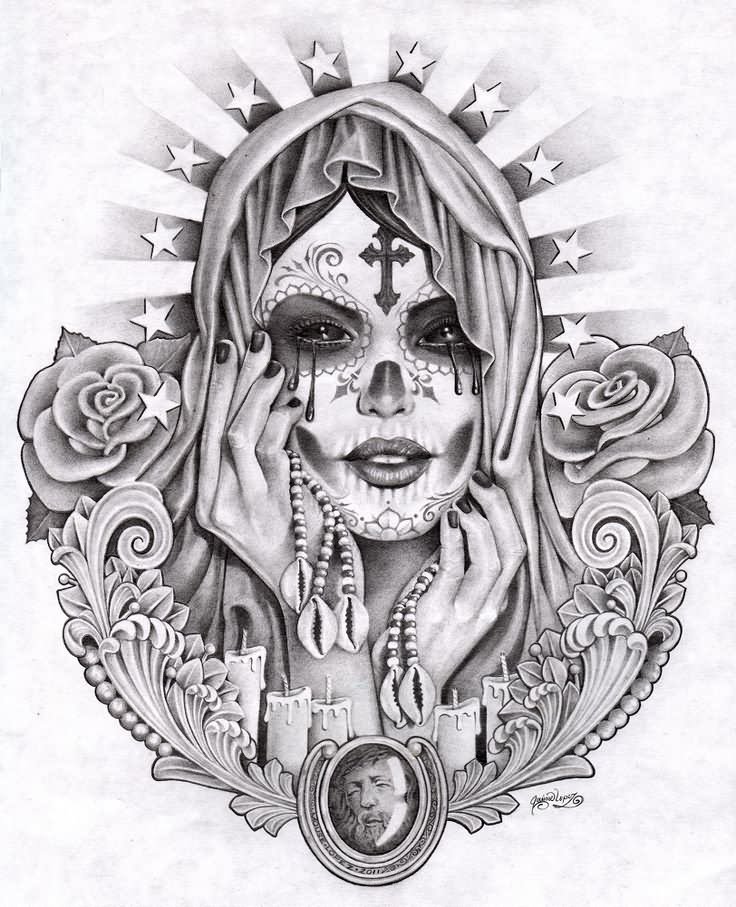Mexican Girl Tattoo Design by Santa Murte