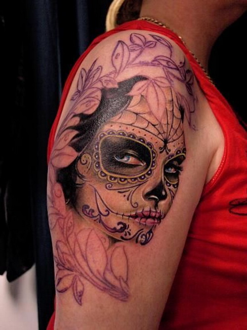 Mexican Girl Tattoo On Right Shoulder