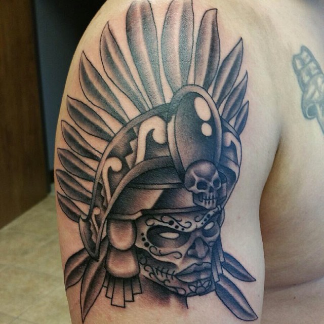 Mexican Native Tattoo On Right Shoulder