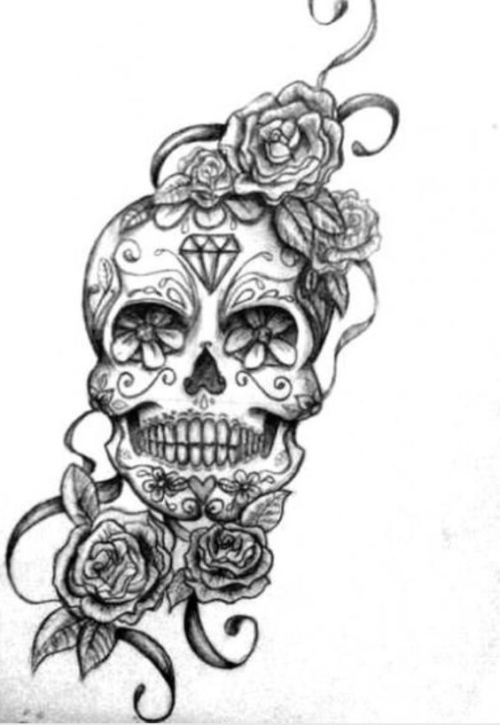 Mexican Skull And Rose Flowers Tattoo Design