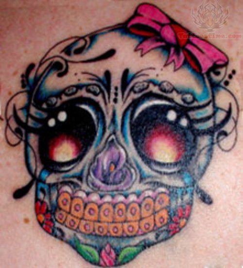 Mexican Sugar Skull Bow Tattoo