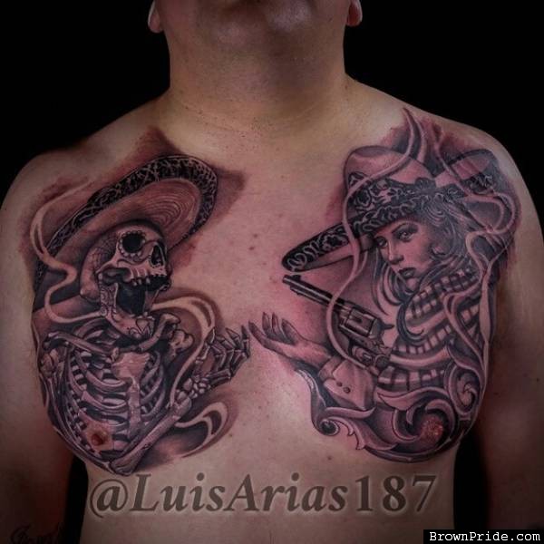 Mexican Tattoo On Man Chest by Luisarias