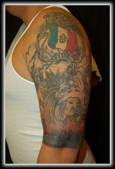 Mexican Tattoo On Man Left Half Sleeve