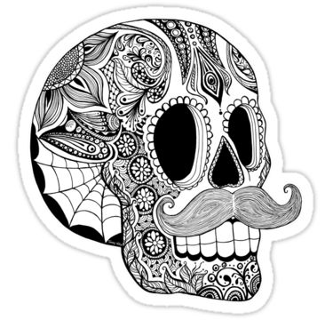 Mustache Mexican Sugar Skull Tattoo Design