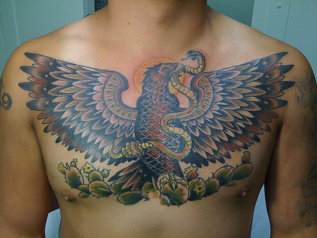 Nice Mexican Eagle And Snake Tattoo on Chest