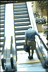Old Man Falling On Escalator Funny Gif Image