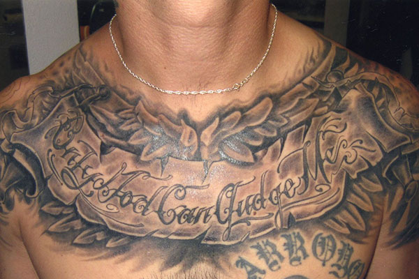 Only God Can Judge Me Banner Mexican Tattoo On Chest