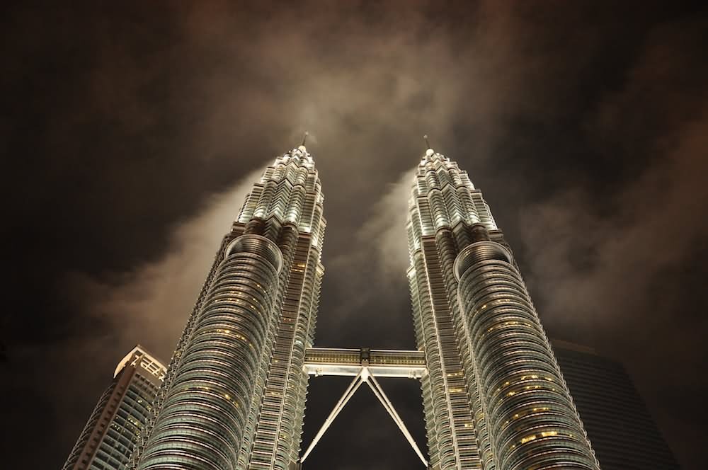 Petronas Towers At Night Bottom View Image