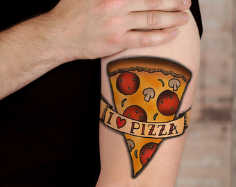 Pizza Piece With Banner Tattoo Design For Half Sleeve