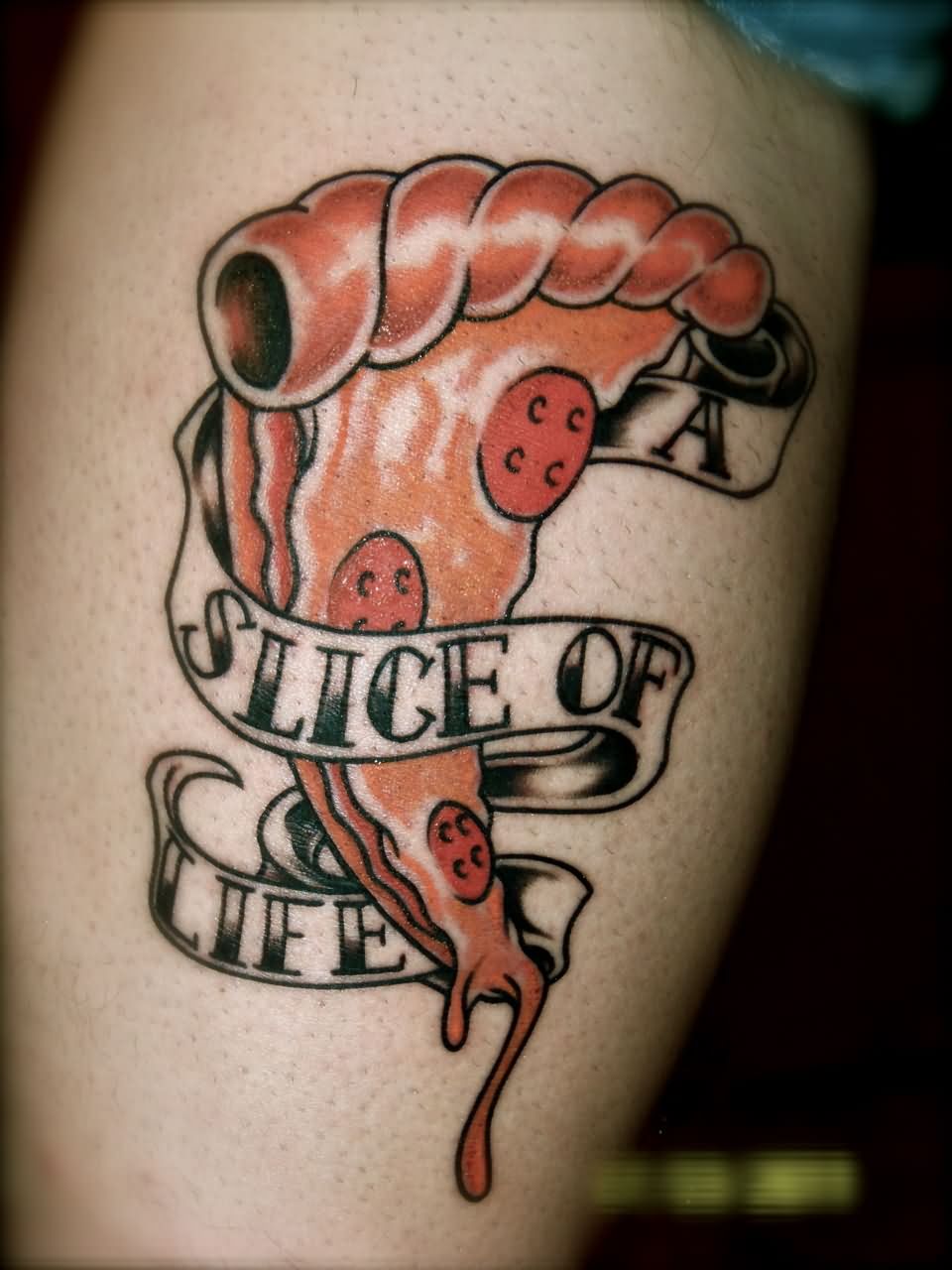 Pizza Piece With Banner Tattoo Design