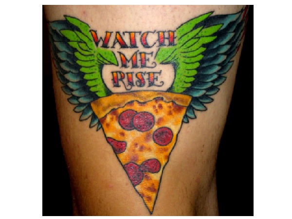 Pizza Piece With Wings Tattoo Design