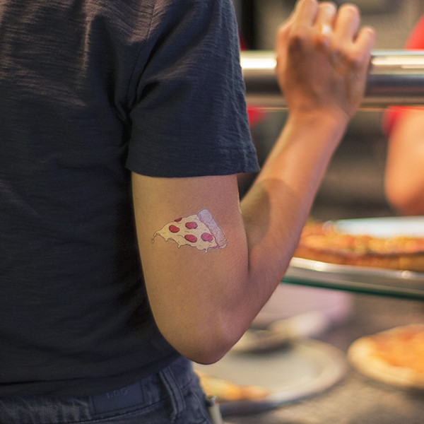 Pizza Slice Tattoo On Right Half Sleeve