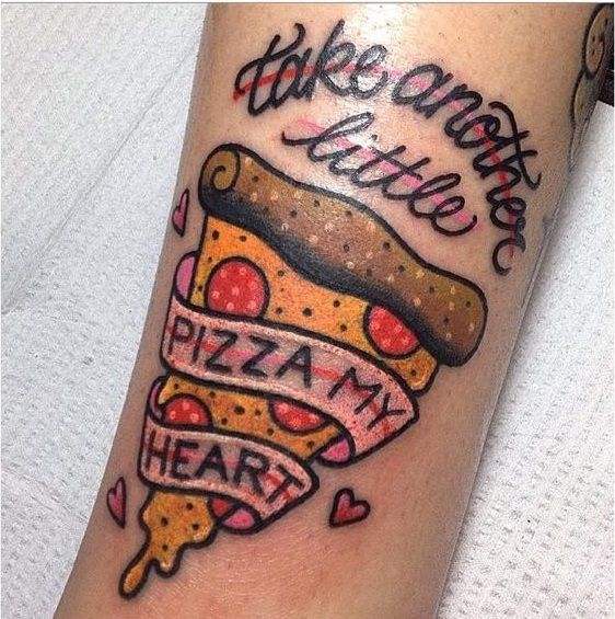 Pizza Slice With Pizza My Heart Banner Tattoo Design