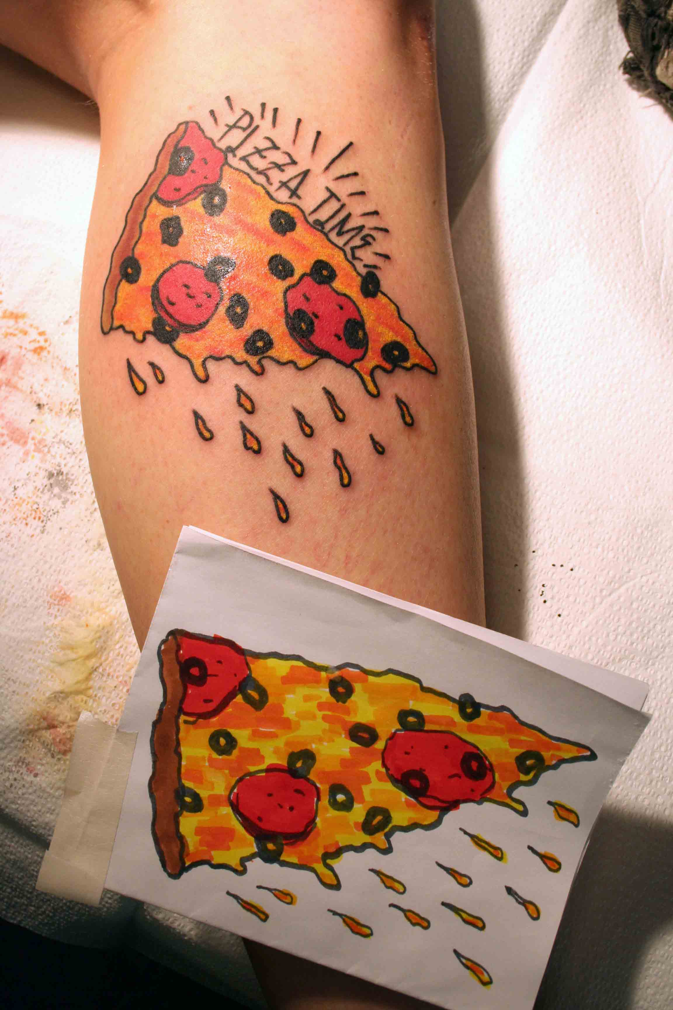 Pizza Time - Pizza Slice Tattoo On Leg