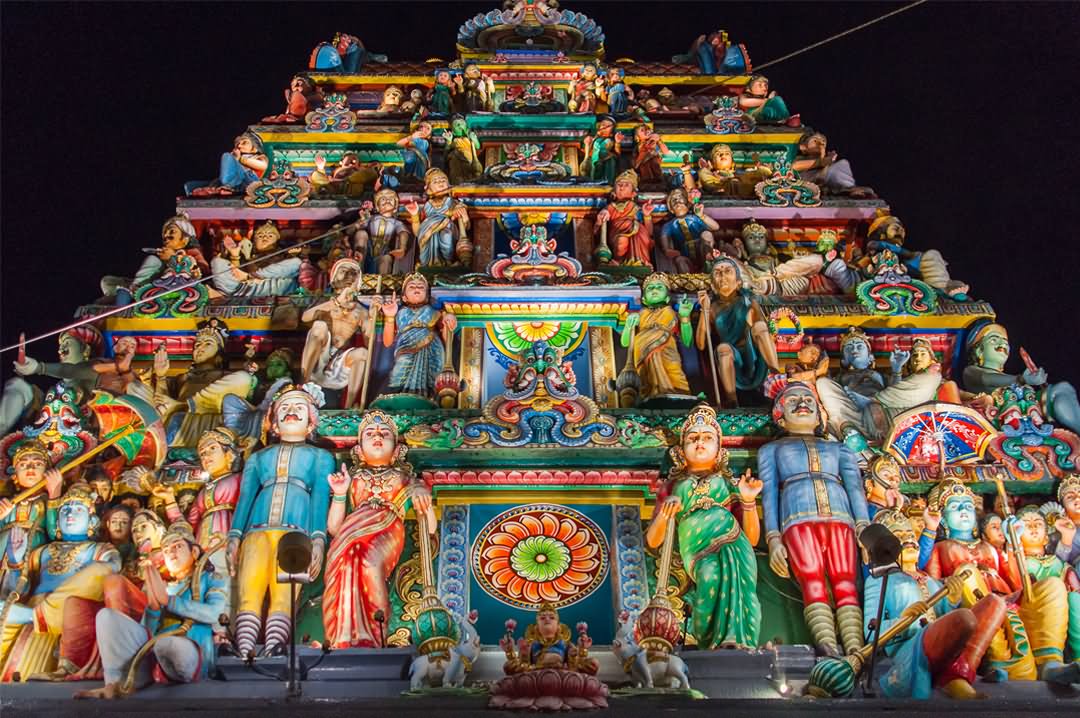 Scluptures Of Sri Mariamman Temple Night Picture