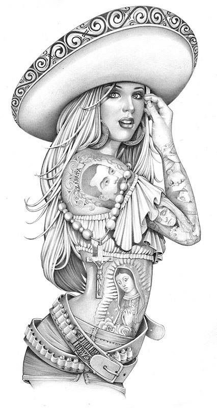 Sombrero Girl Mexican Tattoo Design