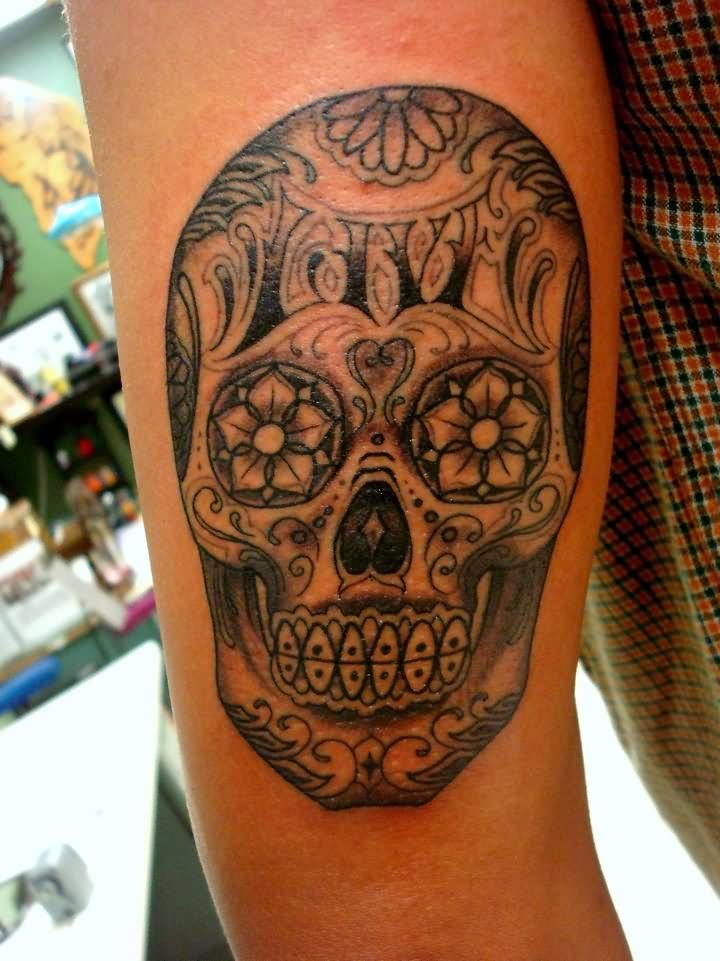 Sugar Skull Mexican Skull Tattoo On Half Sleeve