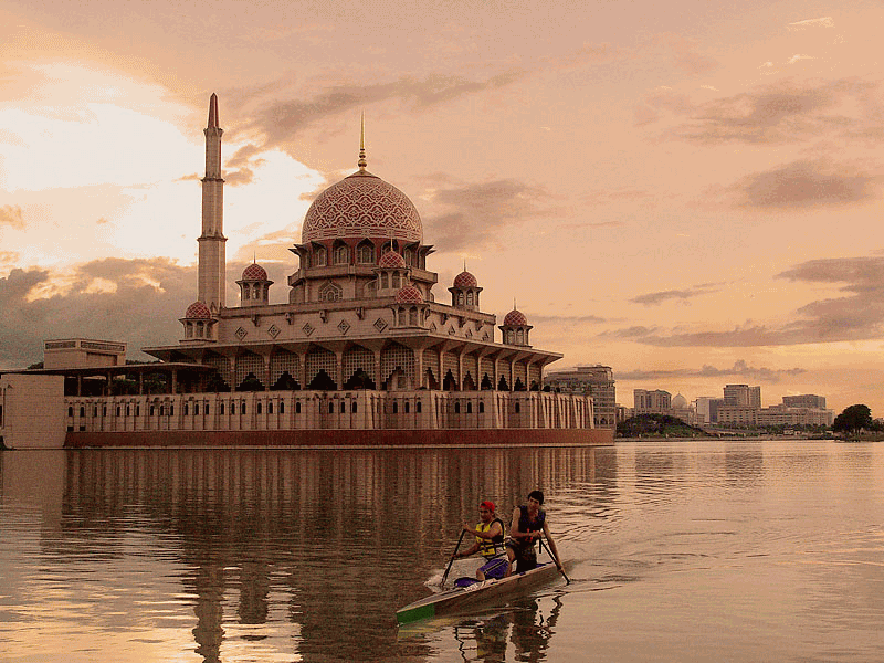 Surfing In Lake Near Putra Mosque Evening View