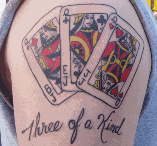 Three Of A Kind Gambling Tattoo On Shoulder