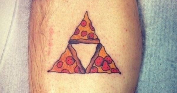 Three Pizza Piece Tattoo Design For Leg