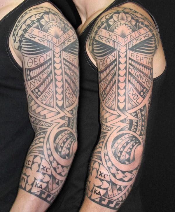 Tribal Mexican Tattoo On Left Sleeve