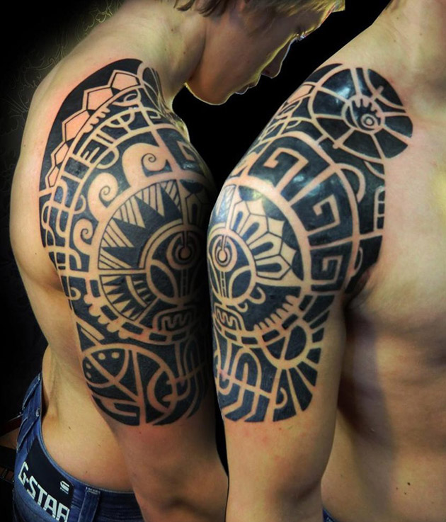Tribal Mexican Tattoo On Man Right Sleeve