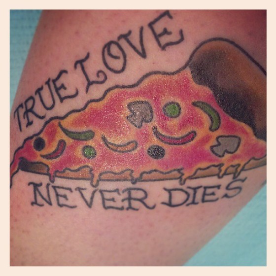 True love Never Dies - Pizza Piece Tattoo Design