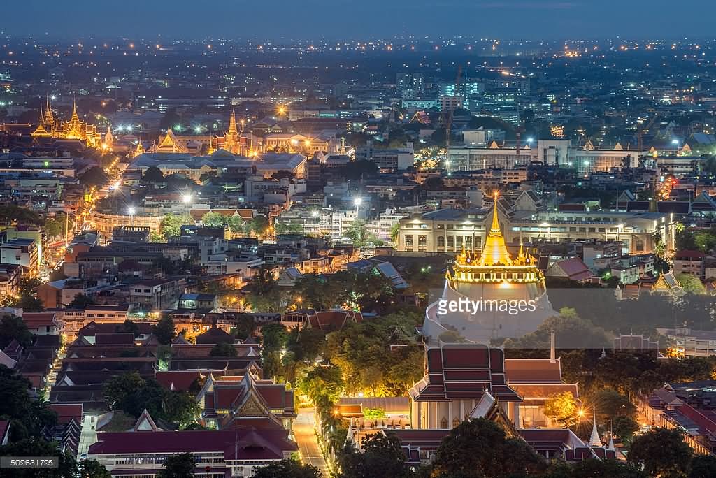 Wat Saket And Bangkok City Night View Picture
