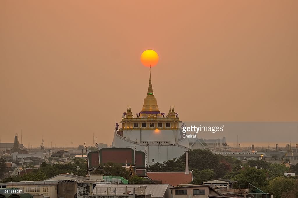 Wat Saket Temple At Sunset, Bangkok