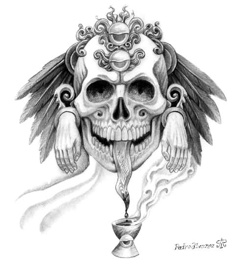 Winged Mexican Skull Tattoo Design