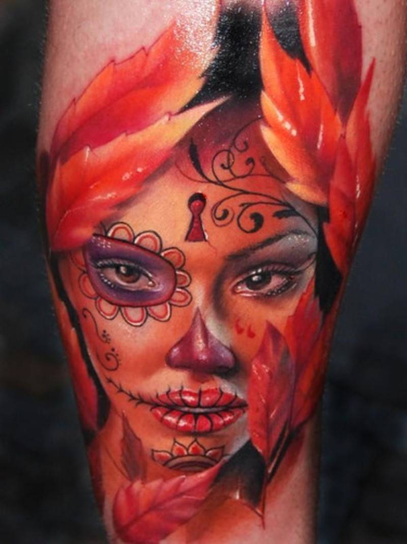 Red Ink Mexican Girl Tattoo