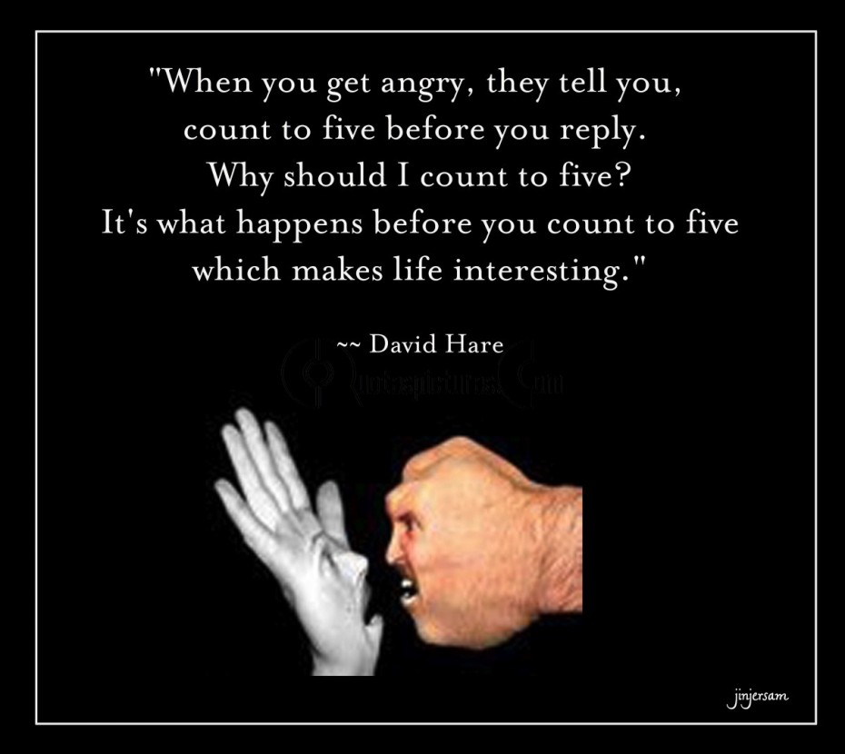 when you get angry, count to five before you reply. Why should I do that- It’s what happens before you count to five that makes life interesting.