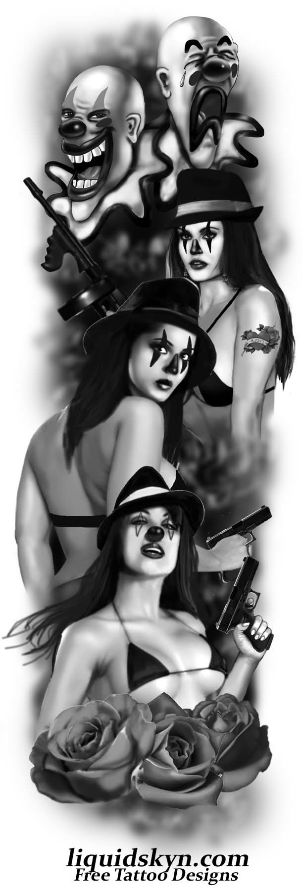 3D Gangster Clown Girl Tattoo Design