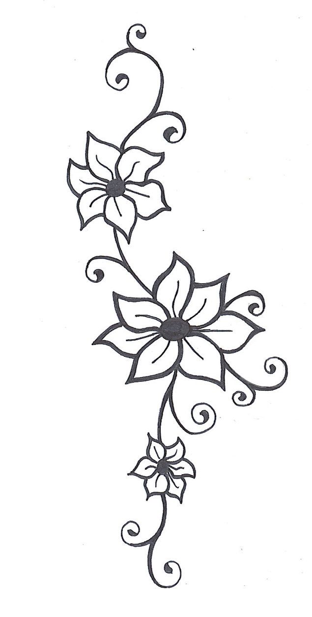Amazing Black Outline Flowers Vine Tattoo Stencil By J Hipkins
