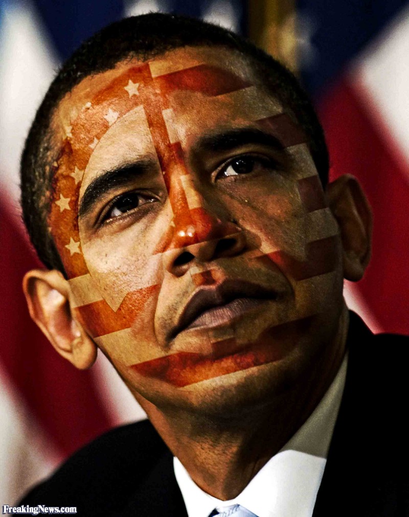 American Flag Paint On Obama Face Funny Picture