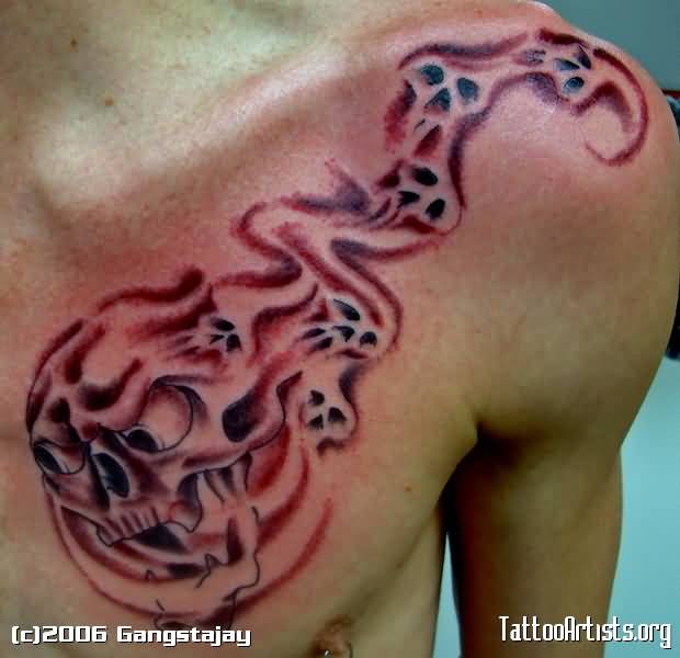 Awesome Gangster Skull Tattoo On Man Chest