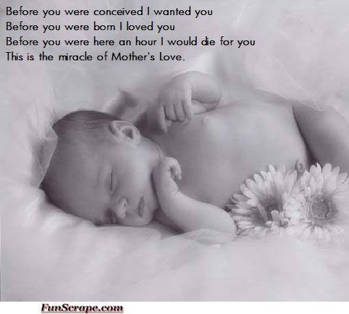 Before you were conceived I wanted you Before you were born I loved you Before you were here an hour I would die for you This is the miracle of Mother s Love.
