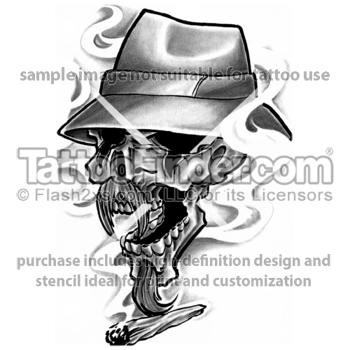 Black And Grey Gangster Skull Tattoo Design