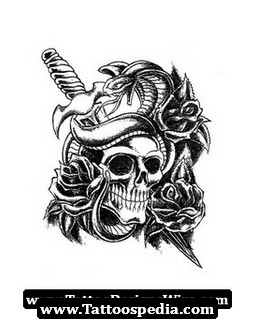 Black Dagger In Gangster Skull With Snake Tattoo Design