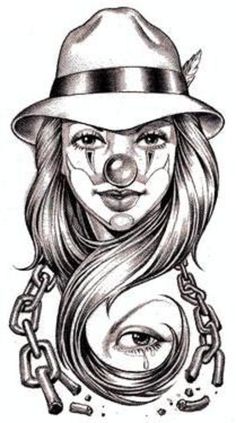 Black Ink Gangster Clown Girl Tattoo Design
