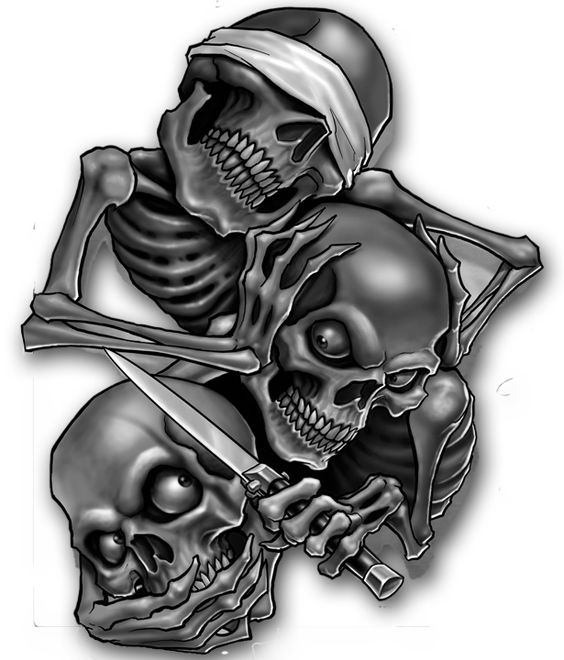 Black Ink Gangster Skulls Tattoo Design