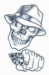 Black Outline Gangster Skull Tattoo Stencil