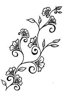 Black Outline Vine Flowers Tattoo Stencil