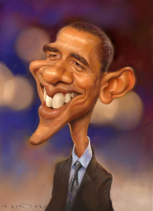 Caricature Face Smiling Obama Funny Photo