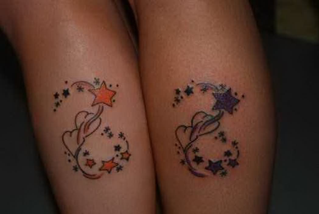 Colored Stars And Heart Friendship Tattoo