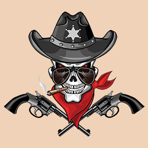 Colorful Gangster Skull With Two Crossing Guns Tattoo Design