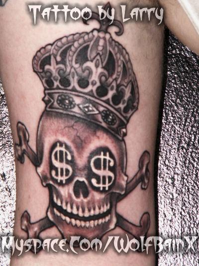 Crown On Gangster Danger Skull Tattoo Design By Larry E Yerkes