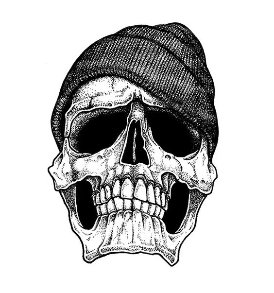 Dotwork Gangster Skull Tattoo Design