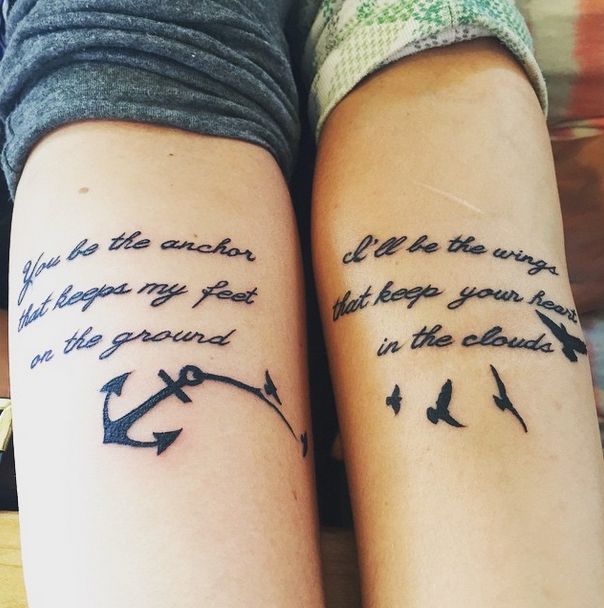 Flying Birds And Anchor Friendship Tattoos