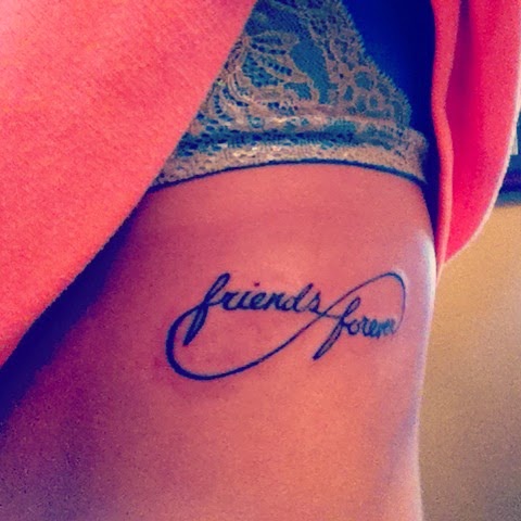 Friends Forever Tattoo On Girl Side Rib